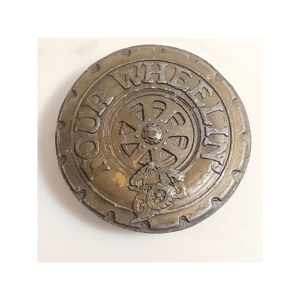 Vintage 1978 Indiana Metal Craft Four Wheelin Brass Belt Buckle CA28